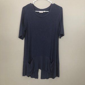 *LAST CHANCE* LOGO by Lori Goldstein Navy Blue Short Sleeve Tunic